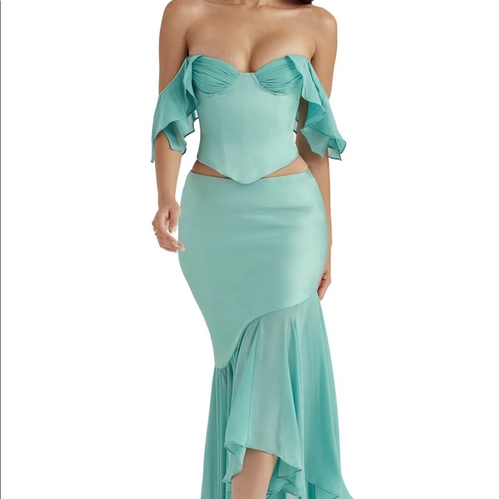 House Of CB Isabella corset top and Lila Skirt Teal Blue Set